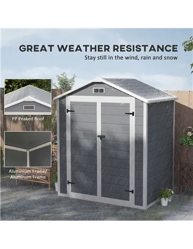 Outsunny 6'x4.5' Garden Storage Shed, Lockable Garden Shed with Double Doors, Window, Vent and Plastic Roof, Grey