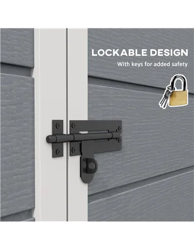 Outsunny 6'x4.5' Garden Storage Shed, Lockable Garden Shed with Double Doors, Window, Vent and Plastic Roof, Grey