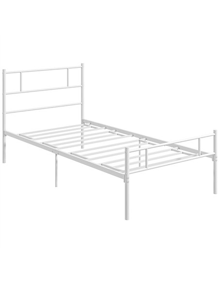 HOMCOM Single Bed Frame, Metal Bed Base with Headboard and Footboard, Metal Slat Support and 31cm Underbed Storage Space