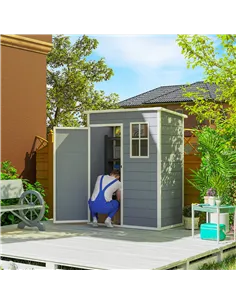 Outsunny 5' x 3' Garden Shed with Floor, Outdoor Storage Shed with Lockable Door, Window and Vent for Garden, Patio, Grey 2