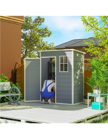 Outsunny 5' x 3' Garden Shed with Floor, Outdoor Storage Shed with Lockable Door, Window and Vent for Garden, Patio, Grey
