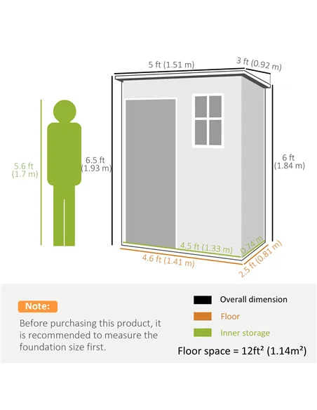 Outsunny 5' x 3' Garden Shed with Floor, Outdoor Storage Shed with Lockable Door, Window and Vent for Garden, Patio, Grey