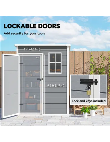 Outsunny 5' x 3' Garden Shed with Floor, Outdoor Storage Shed with Lockable Door, Window and Vent for Garden, Patio, Grey