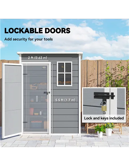 Outsunny 5' x 3' Garden Shed with Floor, Outdoor Storage Shed with Lockable Door, Window and Vent for Garden, Patio, Grey