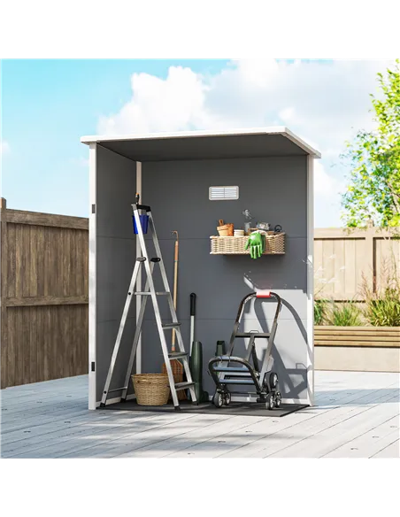 Outsunny 5' x 3' Garden Shed with Floor, Outdoor Storage Shed with Lockable Door, Window and Vent for Garden, Patio, Grey