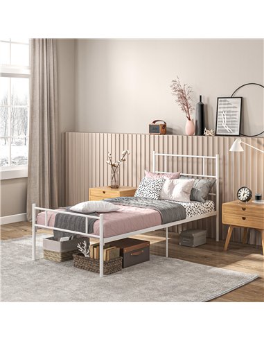 HOMCOM Single Bed Frame, Metal Bed Base with Headboard and Footboard, Metal Slat Support and 31cm Underbed Storage Space