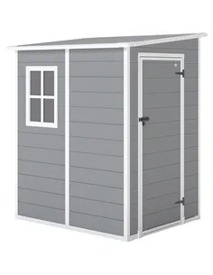 Outsunny 4'x5' Garden Storage Shed, Lean to Shed, Lockable Garden Shed with Window, Vent and Plastic Roof, Grey