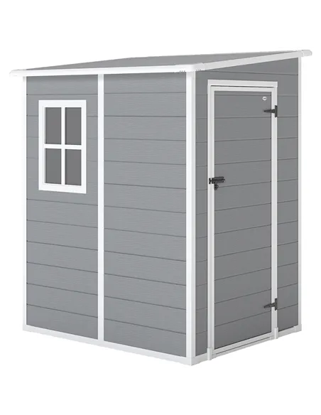 Outsunny 4'x5' Garden Storage Shed, Lean to Shed, Lockable Garden Shed with Window, Vent and Plastic Roof, Grey