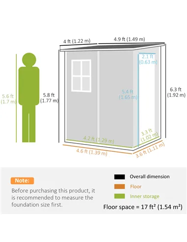 Outsunny 4'x5' Garden Storage Shed, Lean to Shed, Lockable Garden Shed with Window, Vent and Plastic Roof, Grey