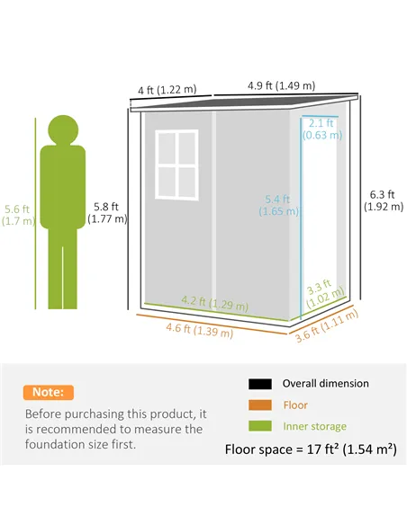 Outsunny 4'x5' Garden Storage Shed, Lean to Shed, Lockable Garden Shed with Window, Vent and Plastic Roof, Grey