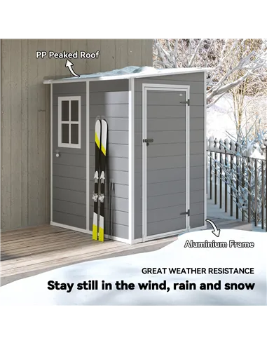 Outsunny 4'x5' Garden Storage Shed, Lean to Shed, Lockable Garden Shed with Window, Vent and Plastic Roof, Grey
