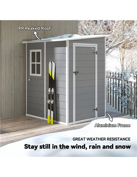 Outsunny 4'x5' Garden Storage Shed, Lean to Shed, Lockable Garden Shed with Window, Vent and Plastic Roof, Grey