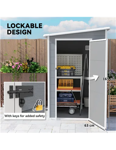 Outsunny 4'x5' Garden Storage Shed, Lean to Shed, Lockable Garden Shed with Window, Vent and Plastic Roof, Grey