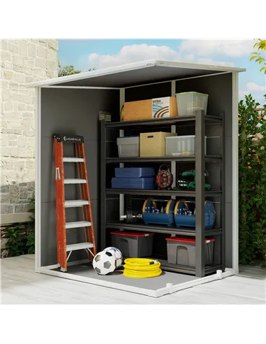 Outsunny 4'x5' Garden Storage Shed, Lean to Shed, Lockable Garden Shed with Window, Vent and Plastic Roof, Grey