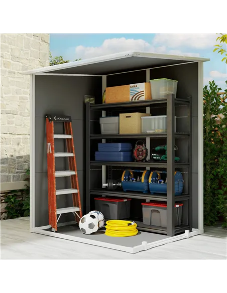 Outsunny 4'x5' Garden Storage Shed, Lean to Shed, Lockable Garden Shed with Window, Vent and Plastic Roof, Grey