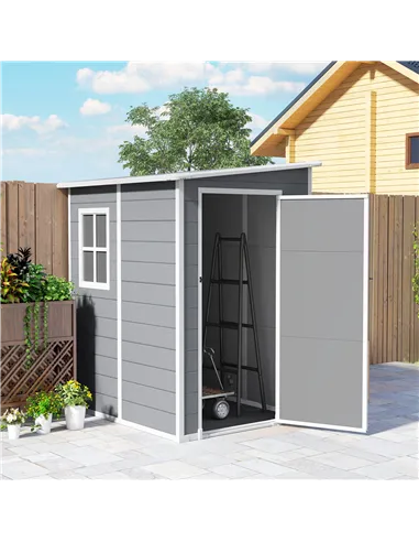 Outsunny 4'x5' Garden Storage Shed, Lean to Shed, Lockable Garden Shed with Window, Vent and Plastic Roof, Grey