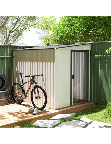 Outsunny 7 x 5ft Galvanised Metal Shed, with Sliding Door - White