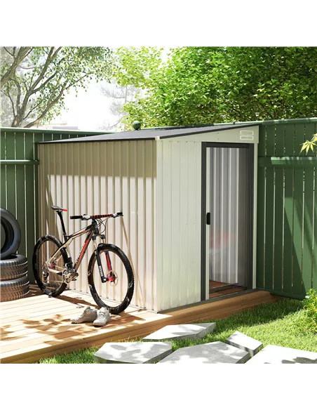 Outsunny 7 x 5ft Galvanised Metal Shed, with Sliding Door - White