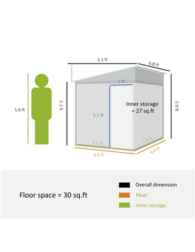 Outsunny 7 x 5ft Galvanised Metal Shed, with Sliding Door - White