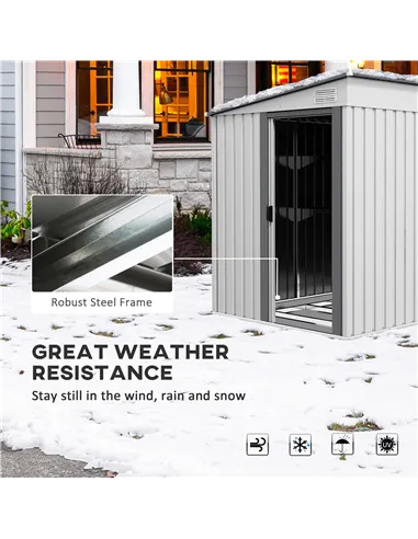 Outsunny 7 x 5ft Galvanised Metal Shed, with Sliding Door - White