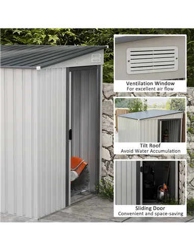 Outsunny 7 x 5ft Galvanised Metal Shed, with Sliding Door - White