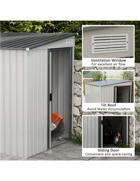 Outsunny 7 x 5ft Galvanised Metal Shed, with Sliding Door - White