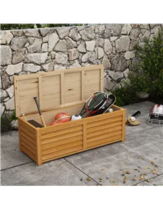 Outsunny 292L Outdoor Storage Box, Wooden Deck Box Garden Storage Container for Balcony, Porch, Poolside, Light Brown 2