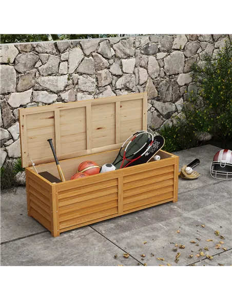 Outsunny 292L Outdoor Storage Box, Wooden Deck Box Garden Storage Container for Balcony, Porch, Poolside, Light Brown