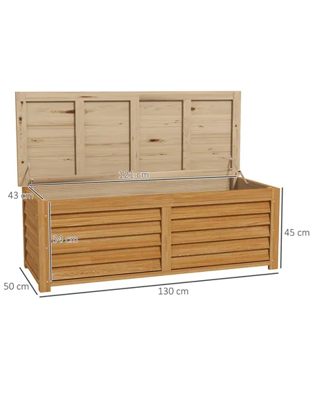 Outsunny 292L Outdoor Storage Box, Wooden Deck Box Garden Storage Container for Balcony, Porch, Poolside, Light Brown