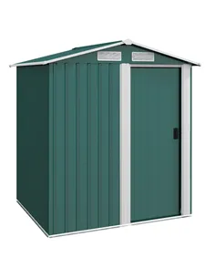 Outsunny Garden Metal Tool Storage Shed with Sliding Door, Sloped Roof and Floor Foundation, 152 x 132 x 188cm, Green