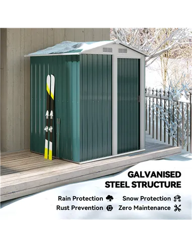 Outsunny Garden Metal Tool Storage Shed with Sliding Door, Sloped Roof and Floor Foundation, 152 x 132 x 188cm, Green