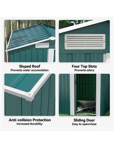 Outsunny Garden Metal Tool Storage Shed with Sliding Door, Sloped Roof and Floor Foundation, 152 x 132 x 188cm, Green
