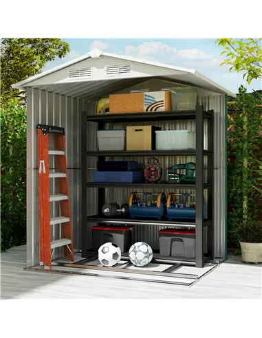 Outsunny Garden Metal Tool Storage Shed with Sliding Door, Sloped Roof and Floor Foundation, 152 x 132 x 188cm, Green