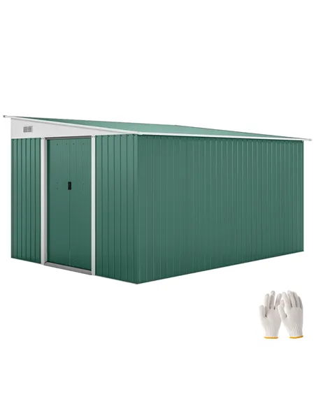 Outsunny Garden Metal Storage Shed Outdoor Metal Tool House with Double Sliding Doors and 2 Air Vents, 11.3x9.2ft, Green