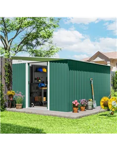 Outsunny Garden Metal Storage Shed Outdoor Metal Tool House with Double Sliding Doors and 2 Air Vents, 11.3x9.2ft, Green 2