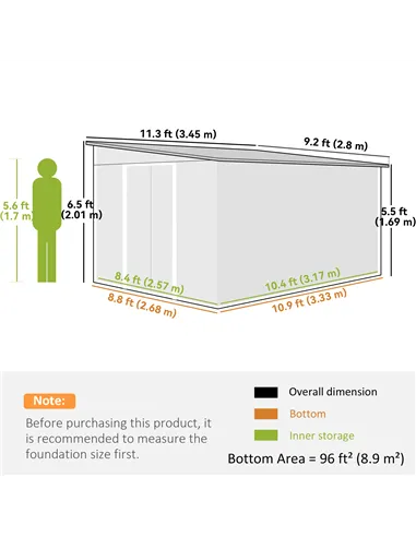 Outsunny Garden Metal Storage Shed Outdoor Metal Tool House with Double Sliding Doors and 2 Air Vents, 11.3x9.2ft, Green