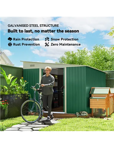 Outsunny Garden Metal Storage Shed Outdoor Metal Tool House with Double Sliding Doors and 2 Air Vents, 11.3x9.2ft, Green