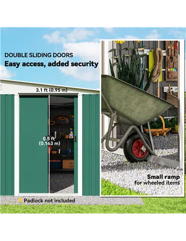 Outsunny Garden Metal Storage Shed Outdoor Metal Tool House with Double Sliding Doors and 2 Air Vents, 11.3x9.2ft, Green