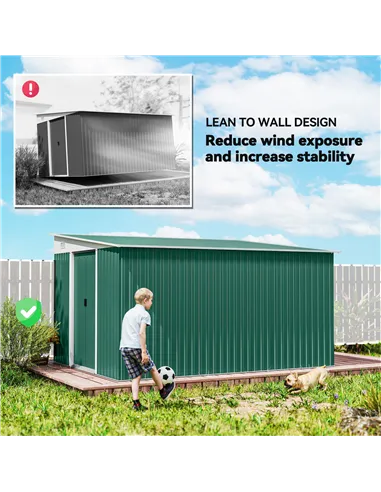 Outsunny Garden Metal Storage Shed Outdoor Metal Tool House with Double Sliding Doors and 2 Air Vents, 11.3x9.2ft, Green