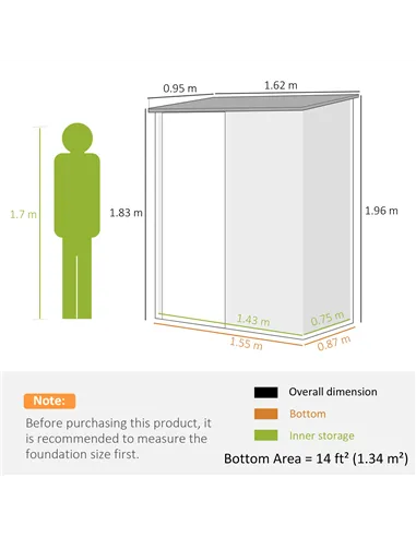 Outsunny 5.3 x 3.1ft Corrugated Steel Garden Shed - Green