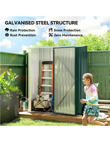 Outsunny 5.3 x 3.1ft Corrugated Steel Garden Shed - Green