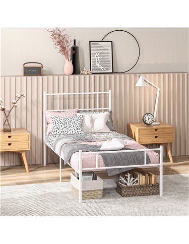 HOMCOM Single Bed Frame, Metal Bed Base with Headboard and Footboard, Metal Slat Support and 31cm Underbed Storage Space