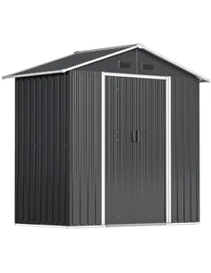 Outsunny 6.5x3.5ft Metal Garden Storage Shed for Outdoor Tool Storage with Double Sliding Doors and 4 Vents, Dark Grey