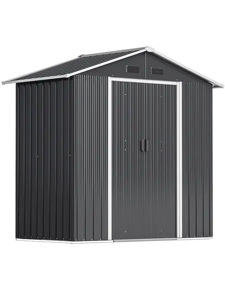Outsunny 6.5x3.5ft Metal Garden Storage Shed for Outdoor Tool Storage with Double Sliding Doors and 4 Vents, Dark Grey