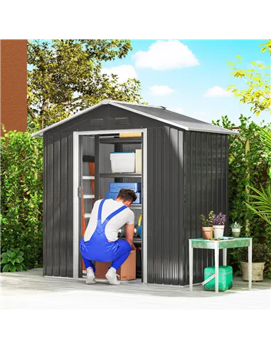 Outsunny 6.5x3.5ft Metal Garden Storage Shed for Outdoor Tool Storage with Double Sliding Doors and 4 Vents, Dark Grey