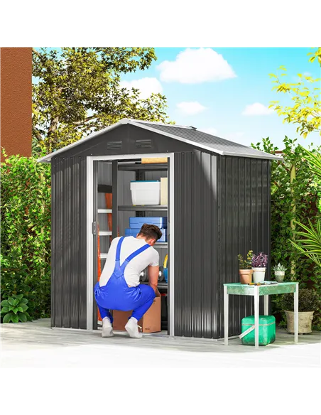 Outsunny 6.5x3.5ft Metal Garden Storage Shed for Outdoor Tool Storage with Double Sliding Doors and 4 Vents, Dark Grey
