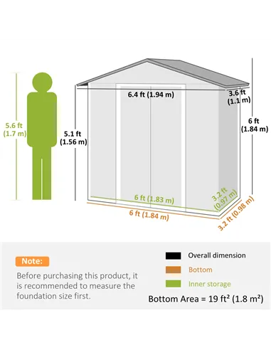 Outsunny 6.5x3.5ft Metal Garden Storage Shed for Outdoor Tool Storage with Double Sliding Doors and 4 Vents, Dark Grey