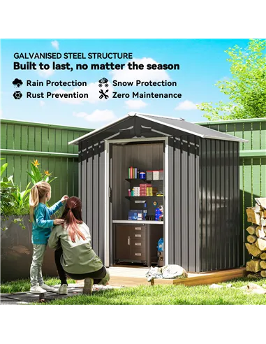 Outsunny 6.5x3.5ft Metal Garden Storage Shed for Outdoor Tool Storage with Double Sliding Doors and 4 Vents, Dark Grey