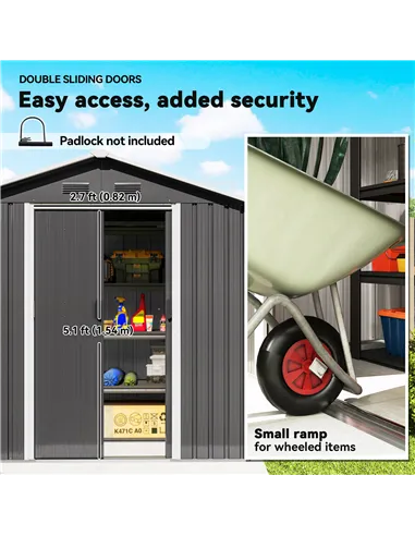 Outsunny 6.5x3.5ft Metal Garden Storage Shed for Outdoor Tool Storage with Double Sliding Doors and 4 Vents, Dark Grey