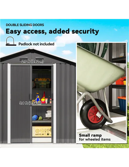 Outsunny 6.5x3.5ft Metal Garden Storage Shed for Outdoor Tool Storage with Double Sliding Doors and 4 Vents, Dark Grey